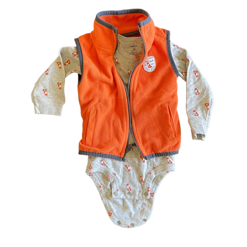 BOGO 12 mos. Carter’s 2 piece fox set - long sleeved onesie and fleece vest